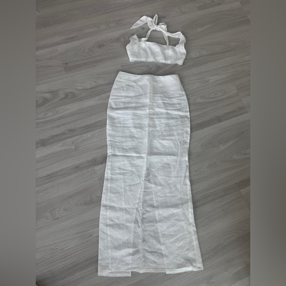 Monday swimwear white linen Montserrat crop top and Fontelina maxi skirt P XS - Picture 8 of 9